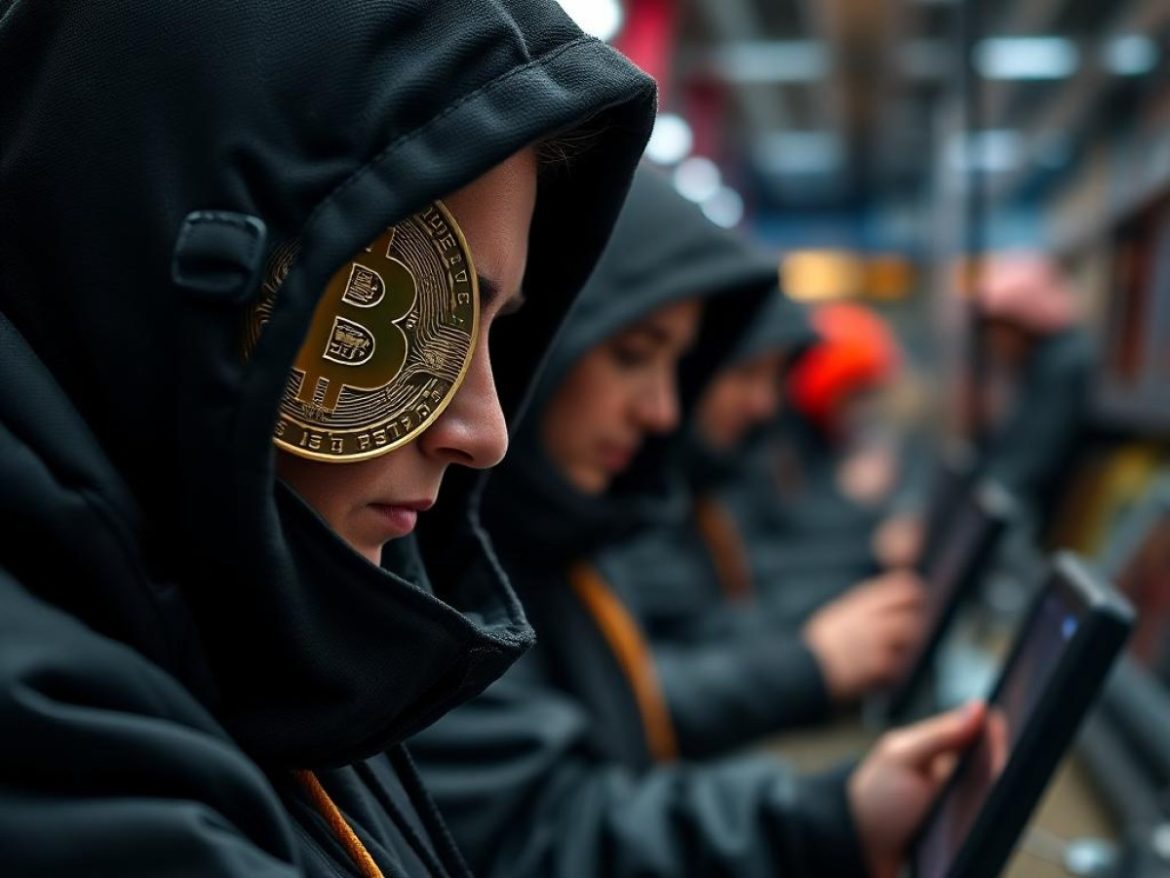 Un coffre-fort high-tech éventré d’où s’échappent des pièces de Bitcoin qui se transforment en oiseaux voleurs, survolant une ville futuriste