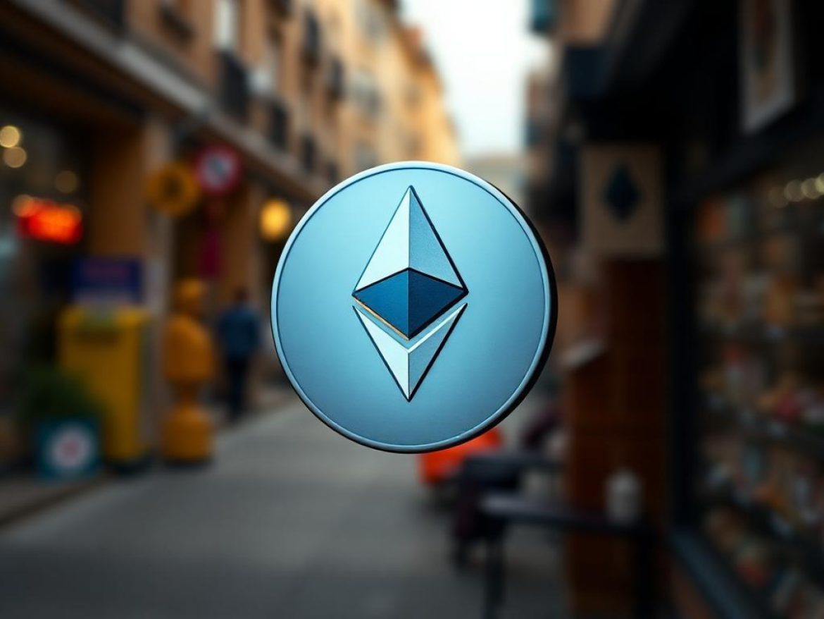 Un taureau bodybuildé, tatoué du logo Ethereum, fonce pour briser une barrière affichant « 4 000 $ » tandis que derrière lui un ours paniqué empile des pancartes « Liquidate »