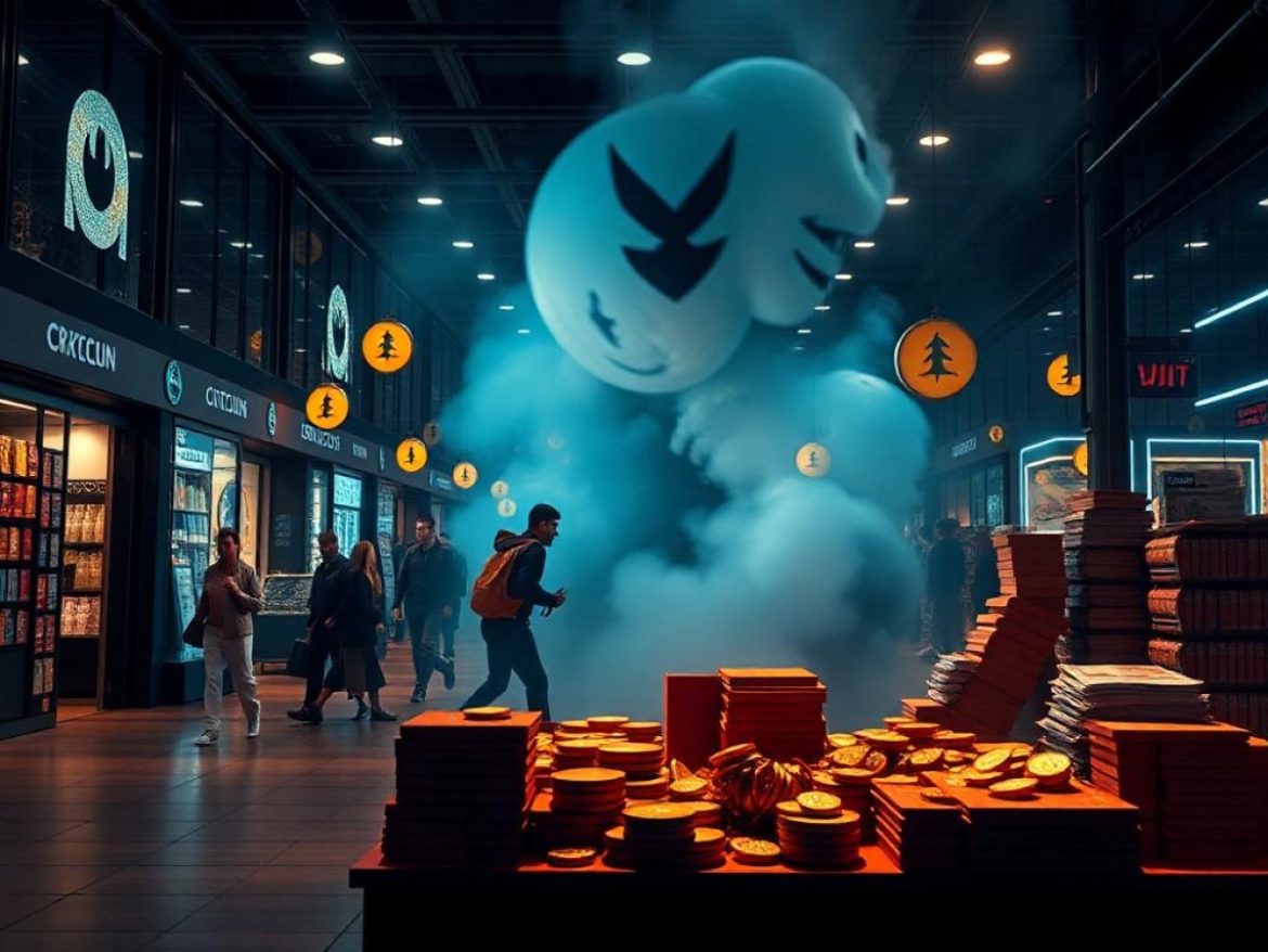 Un manège “ALTSEASON” en style BD/manga, où BTC, ETH et SOL tournent entre stands DeFi/L2/IA, tandis qu’un taureau actionne la manivelle et qu’un ours grognon brandit “Interdit de nourrir l’ours”, avec bannières Maxidoge et Pepenode.