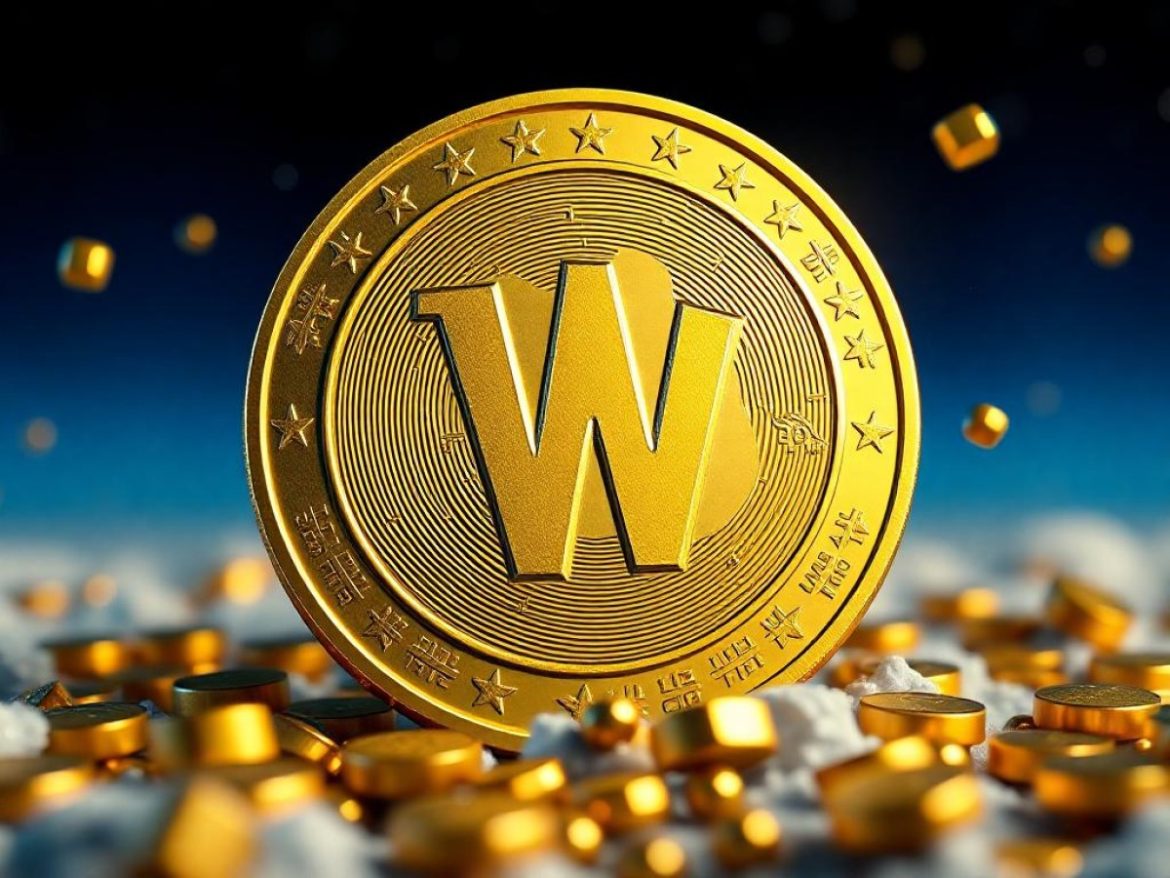 Dans une salle de marché, l’Orb Worldcoin scanne un iris holographique tandis que des écrans Nasdaq affichent « OCTO → ORBS » et « +3000 % », illustrant l’investissement de 250 M$ en WLD.