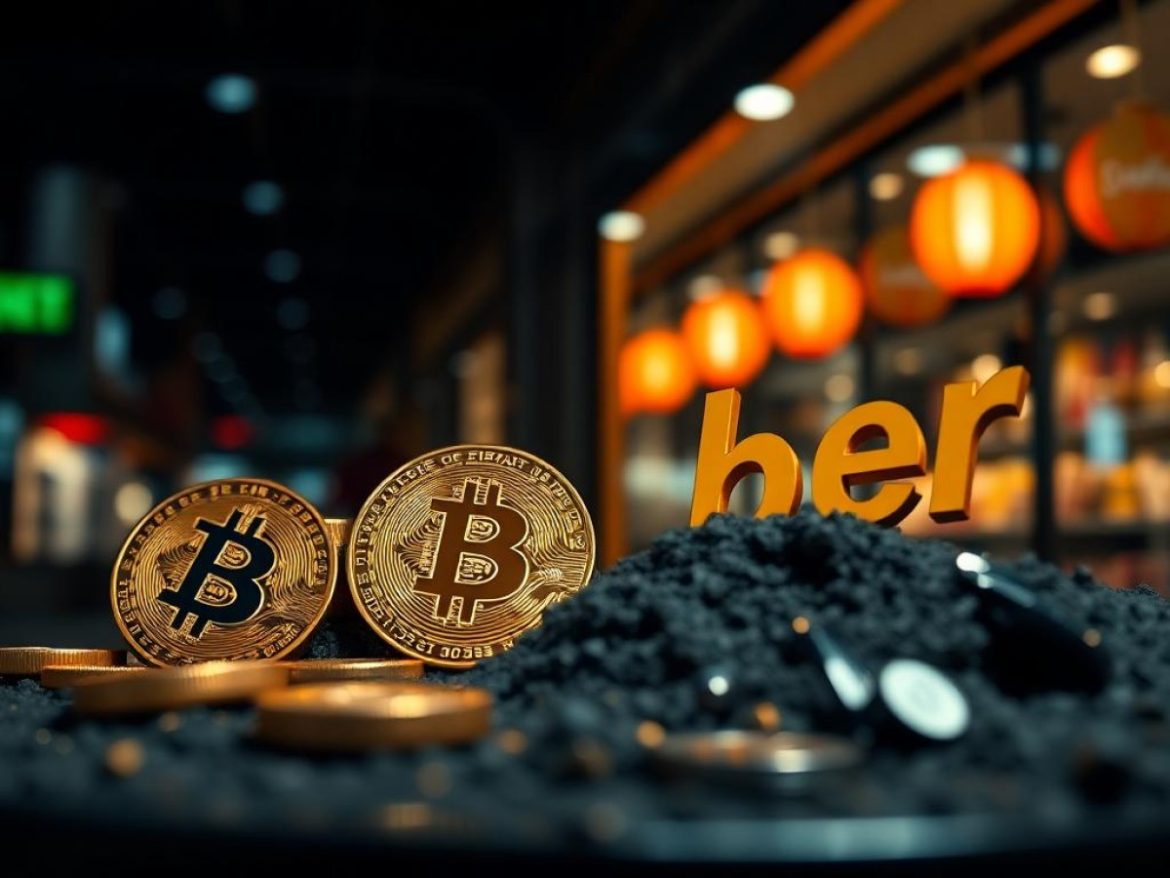 Une locomotive Bitcoin fonce sous l’enseigne “Uptober” tandis que les wagons ETH, NEAR et APT le dépassent sur une voie adjacente, un agent brandissant “ETF — OCT” et AVAX fermant la marche.