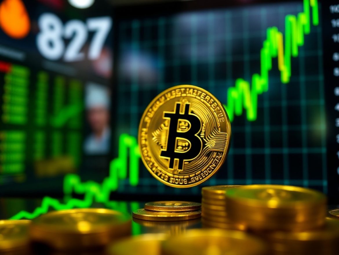 Visuel manga montrant un Bitcoin brillant sur fond de graphique haussier flou, illustrant le rebond du BTC au-dessus des 87 000 dollars et les tensions liées à un potentiel short squeeze.