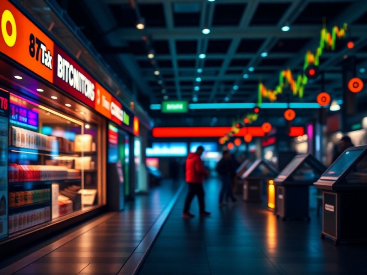 Image réaliste d’un Bitcoin posé devant un graphique montrant une zone de prix étroite et une volatilité comprimée.