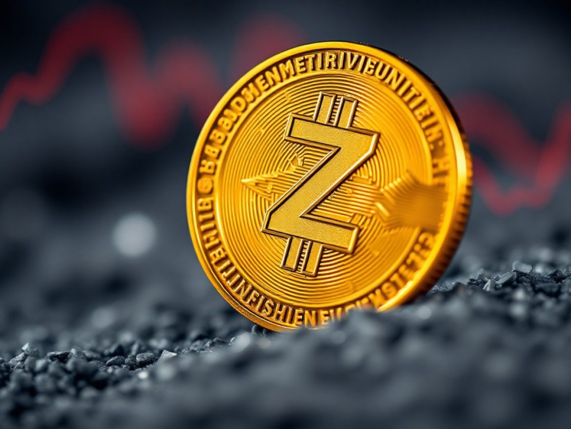 Logo Zcash doré entouré de chandeliers verts symbolisant une forte reprise du cours après un short squeeze, dans un style manga dynamique.